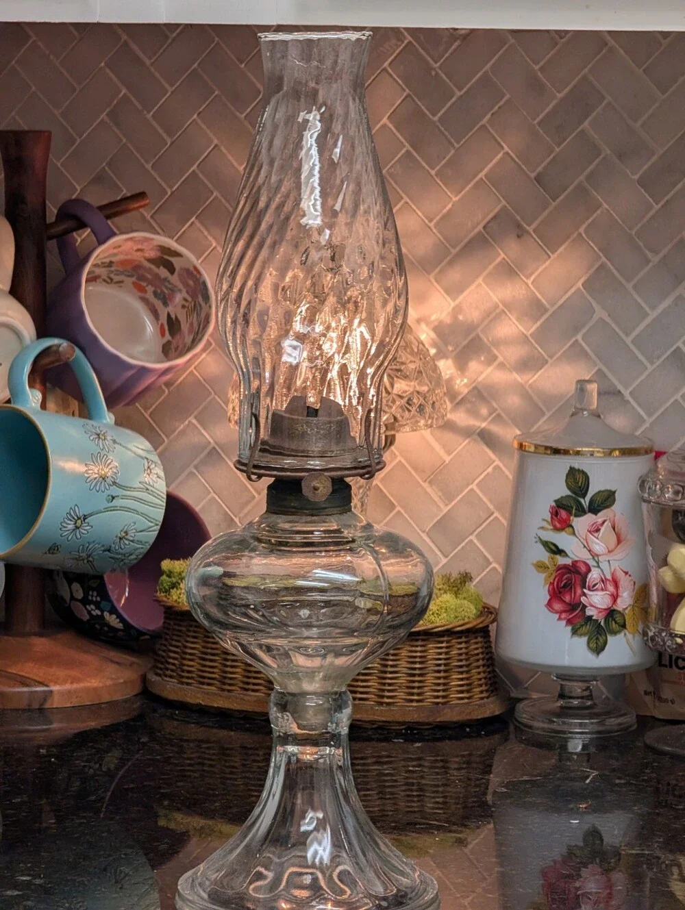 antique clear glass kerosene Lamp